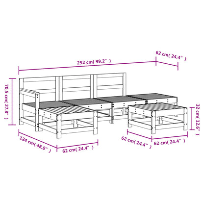 6 Piece Garden Lounge Set White Solid Wood Pine