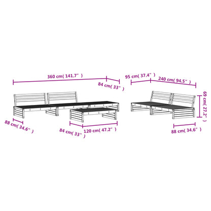 6 Piece Garden Lounge Set White Solid Wood Pine