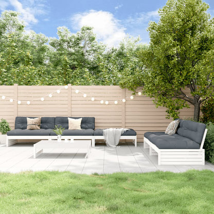 6 Piece Garden Lounge Set White Solid Wood Pine