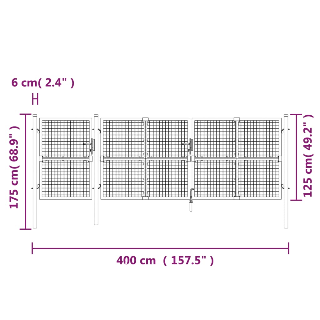 Mesh Garden Gate Anthracite 400x175 cm Galvanised Steel