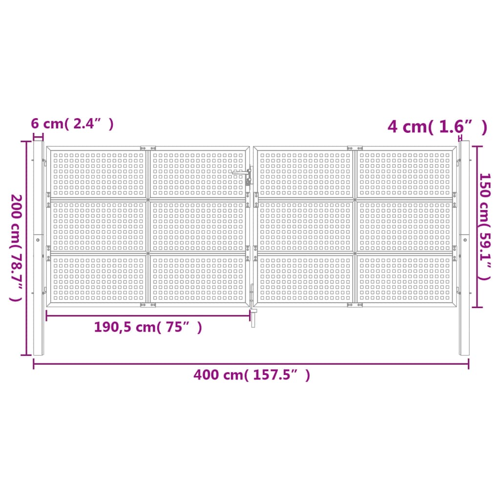 Garden Gate Anthracite 400x200 cm Steel