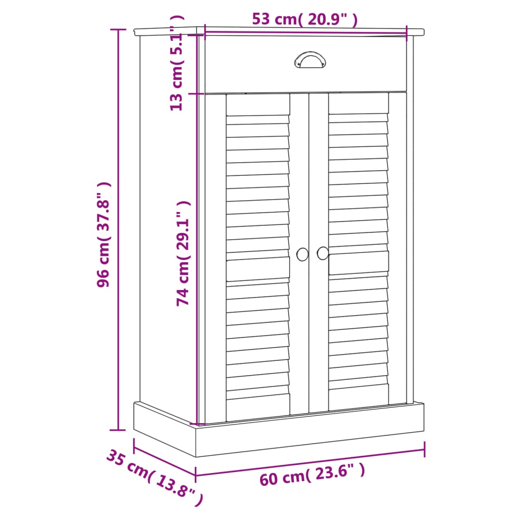 Shoe Cabinet VIGO Grey 60x35x96 cm Solid Wood Pine