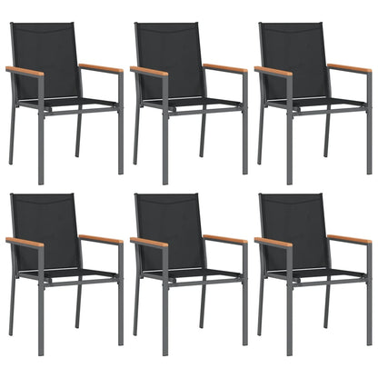7 Piece Garden Dining Set Black Textilene and Steel