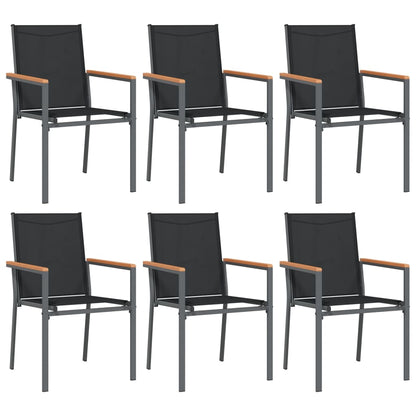 7 Piece Garden Dining Set Black Textilene and Steel