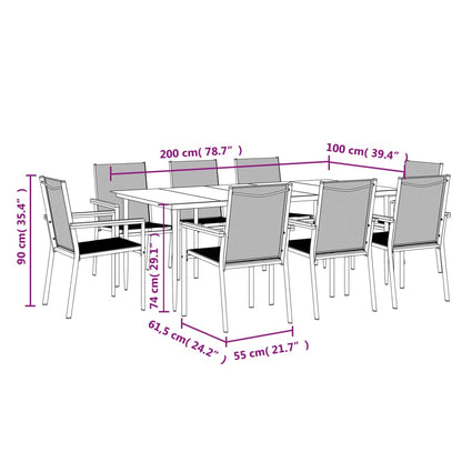 9 Piece Garden Dining Set Black Textilene and Steel