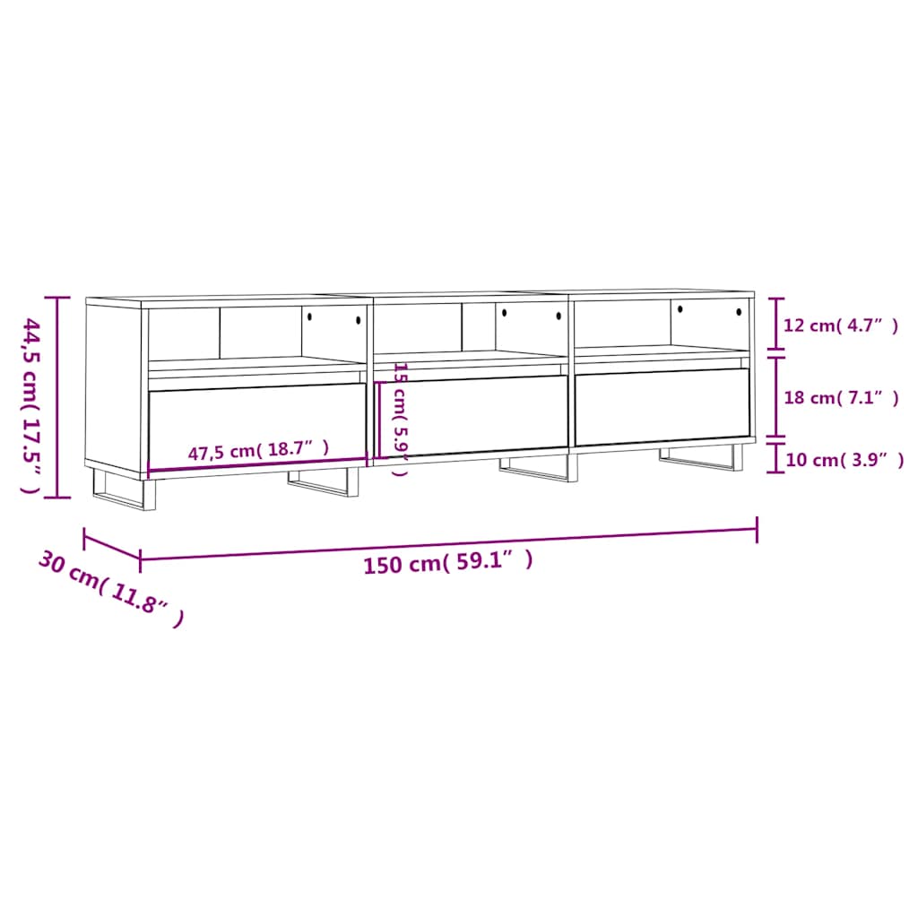 TV Cabinet Concrete Grey 150x30x44.5 cm Engineered Wood