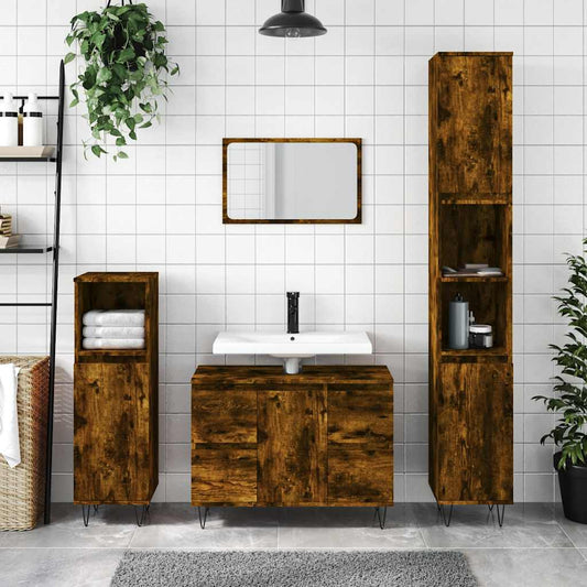 Bathroom Cabinet Smoked Oak 80x33x60 cm Engineered Wood