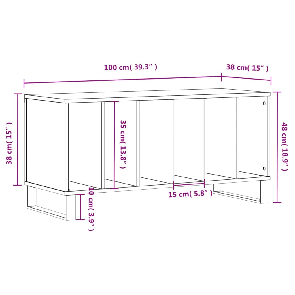 Record Cabinet Concrete Grey 100x38x48 cm Engineered Wood