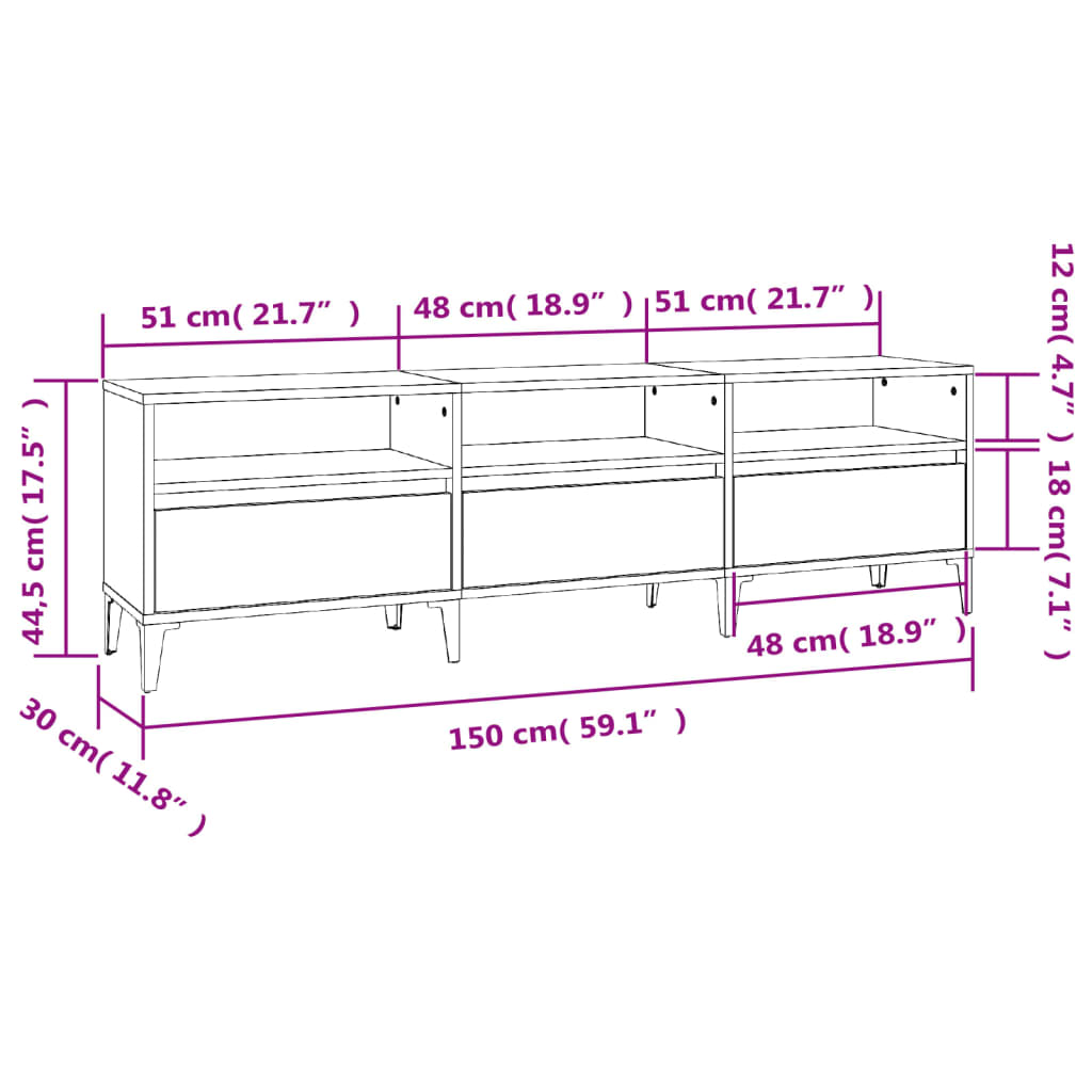 TV Cabinet Brown Oak 150x30x44.5 cm Engineered Wood