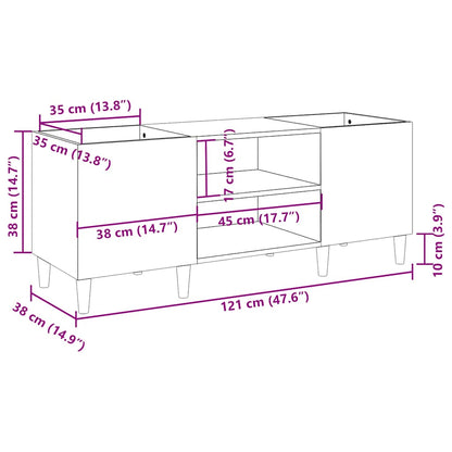 Record Cabinet Brown Oak 121x38x48 cm Engineered Wood