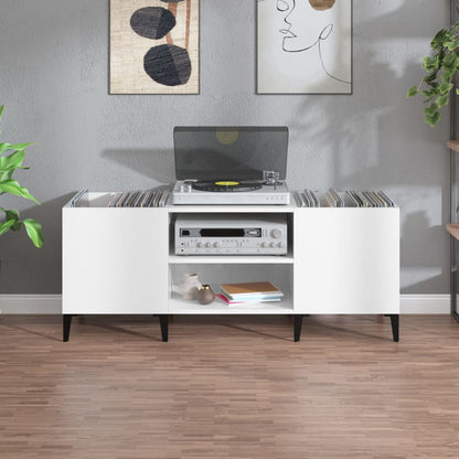 Record Cabinet High Gloss White 121x38x48 cm Engineered Wood