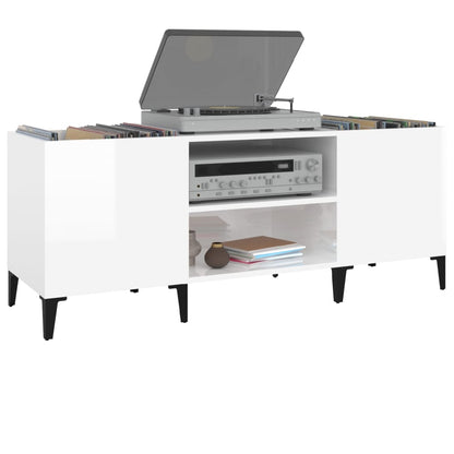 Record Cabinet High Gloss White 121x38x48 cm Engineered Wood