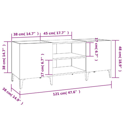 Record Cabinet High Gloss White 121x38x48 cm Engineered Wood
