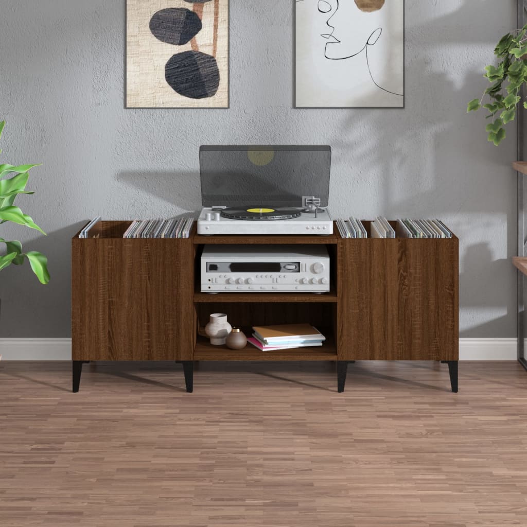 Record Cabinet Brown Oak 121x38x48 cm Engineered Wood