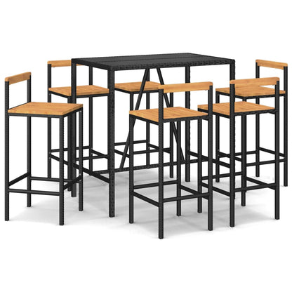7 Piece Garden Bar Set Black Poly Rattan& Solid Wood Acacia