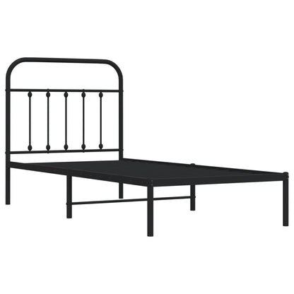 Metal Bed Frame without Mattress with Headboard Black 90x190cm