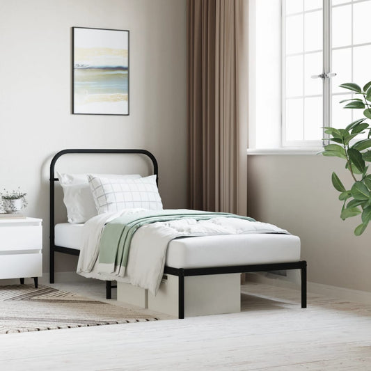 Metal Bed Frame without Mattress with Headboard Black 90x190cm