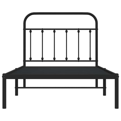 Metal Bed Frame without Mattress with Headboard Black 100x190cm