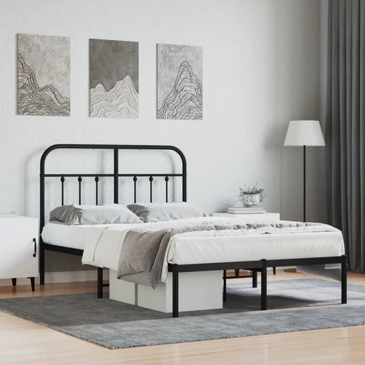 Metal Bed Frame without Mattress with Headboard Black 120x190cm