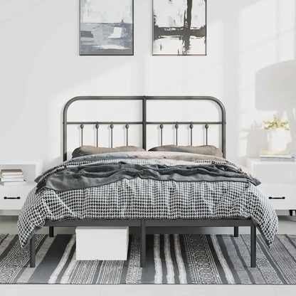 Metal Bed Frame without Mattress with Headboard Black 135x190cm