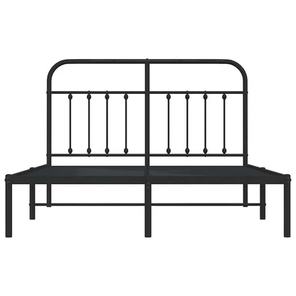 Metal Bed Frame without Mattress with Headboard Black 135x190cm