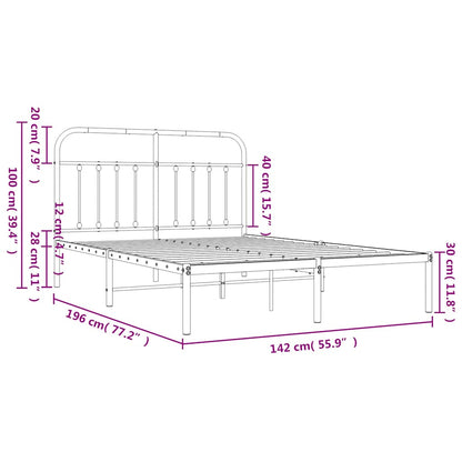 Metal Bed Frame without Mattress with Headboard Black 135x190cm