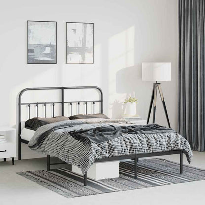 Metal Bed Frame without Mattress with Headboard Black 135x190cm