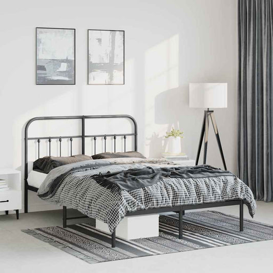 Metal Bed Frame without Mattress with Headboard Black 135x190cm