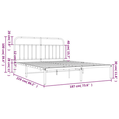 Metal Bed Frame without Mattress with Headboard Black 183x213cm