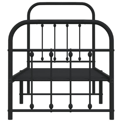 Metal Bed Frame without Mattress with Footboard Black 75x190cm