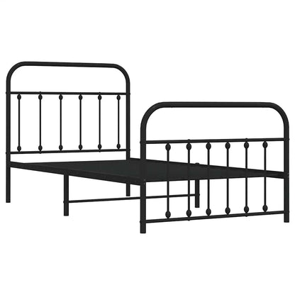 Metal Bed Frame without Mattress with Footboard Black 100x190cm