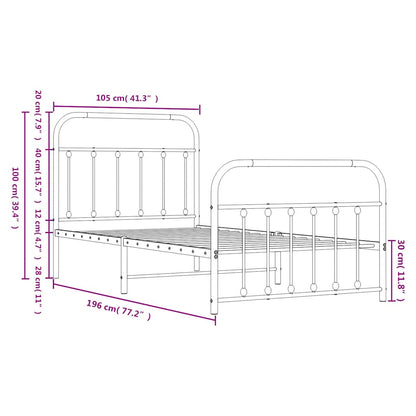 Metal Bed Frame without Mattress with Footboard Black 100x190cm