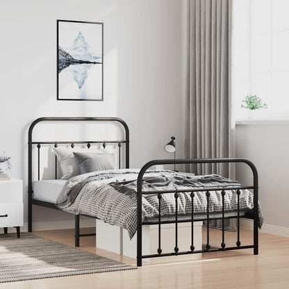 Metal Bed Frame without Mattress with Footboard Black 100x190cm