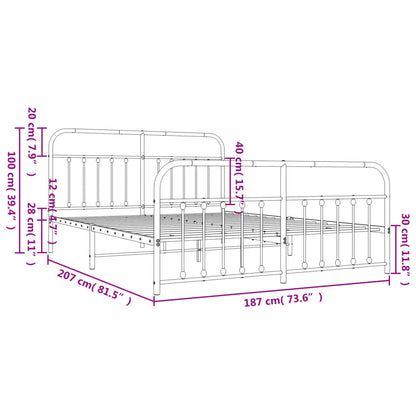 Metal Bed Frame without Mattress with Footboard Black 180x200cm