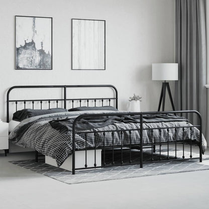 Metal Bed Frame without Mattress with Footboard Black 200x200cm