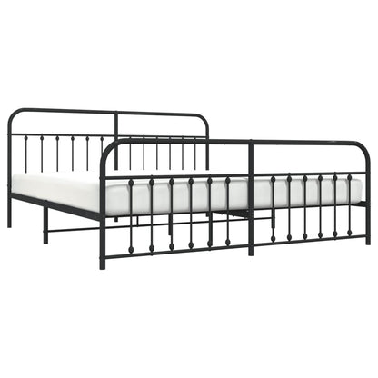 Metal Bed Frame without Mattress with Footboard Black 200x200cm
