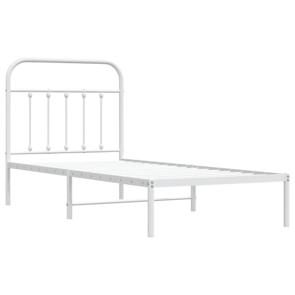 Metal Bed Frame without Mattress with Headboard White 90x200cm