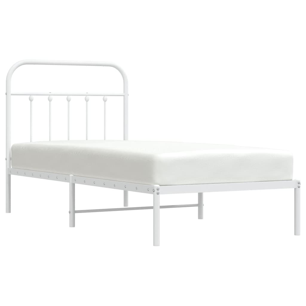 Metal Bed Frame without Mattress with Headboard White 90x200cm