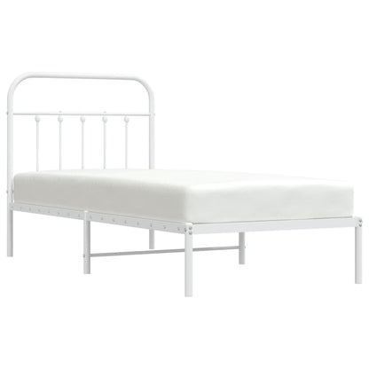 Metal Bed Frame without Mattress with Headboard White 90x200cm