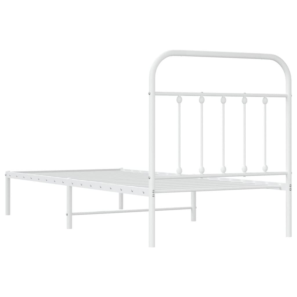 Metal Bed Frame without Mattress with Headboard White 90x200cm