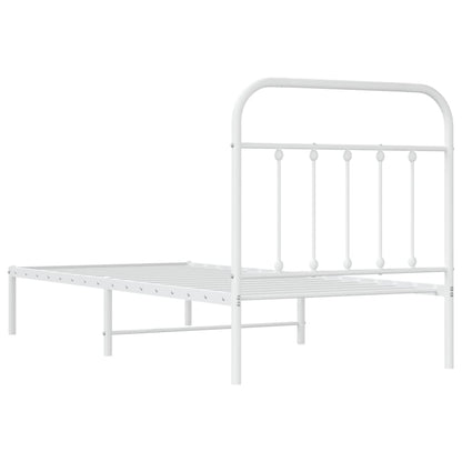 Metal Bed Frame without Mattress with Headboard White 90x200cm