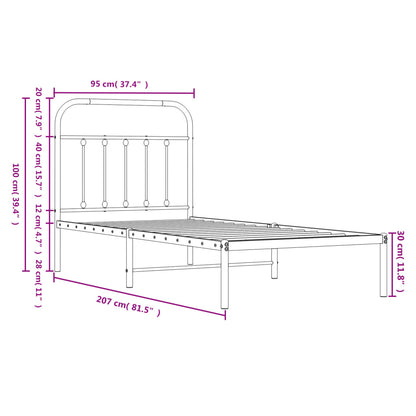 Metal Bed Frame without Mattress with Headboard White 90x200cm