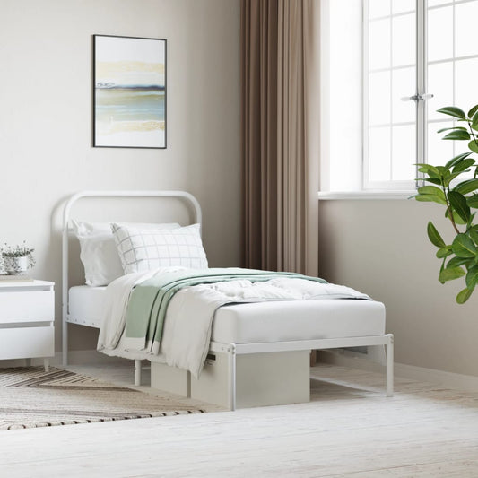 Metal Bed Frame without Mattress with Headboard White 90x200cm