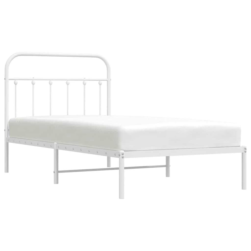 Metal Bed Frame without Mattress with Headboard White 100x190cm