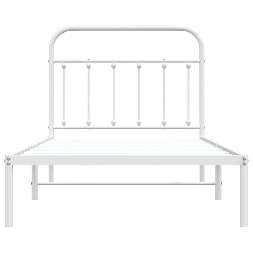 Metal Bed Frame without Mattress with Headboard White 100x190cm