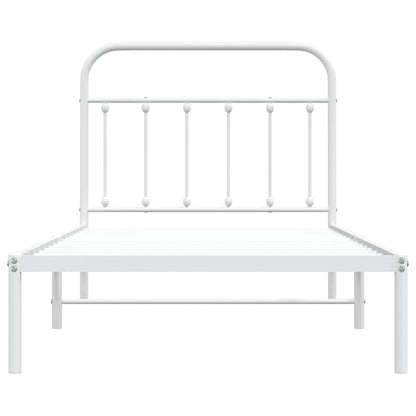 Metal Bed Frame without Mattress with Headboard White 100x190cm