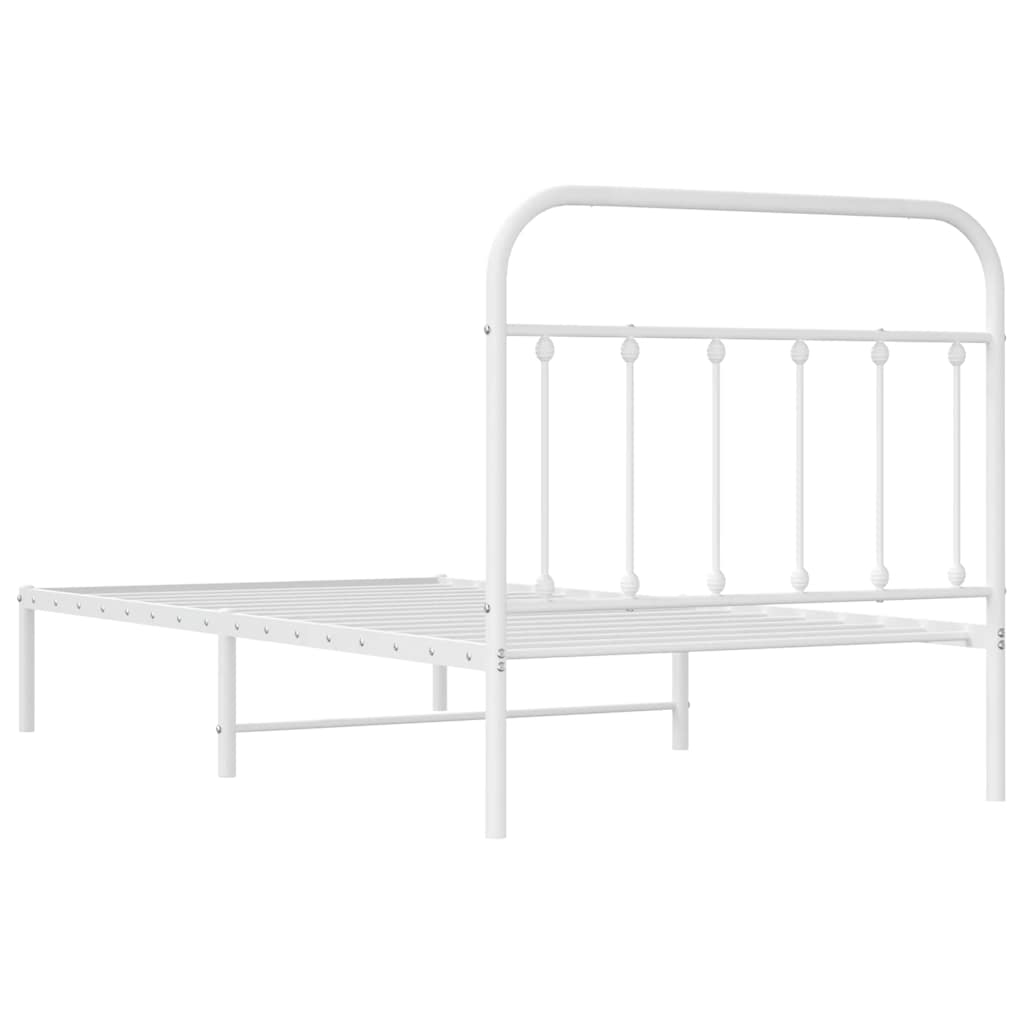 Metal Bed Frame without Mattress with Headboard White 100x190cm