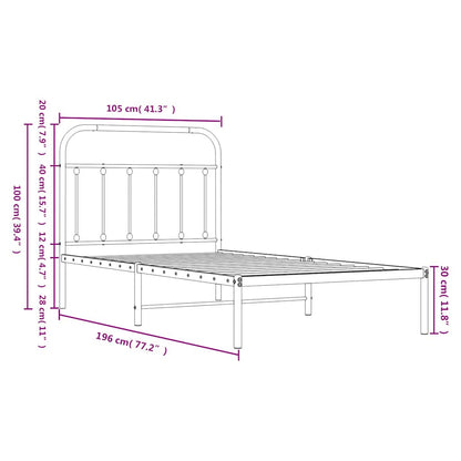 Metal Bed Frame without Mattress with Headboard White 100x190cm