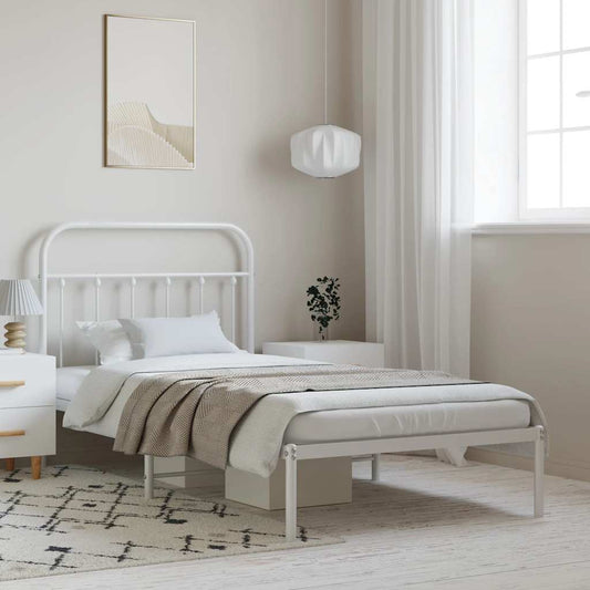 Metal Bed Frame without Mattress with Headboard White 100x190cm
