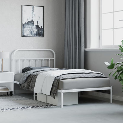 Metal Bed Frame without Mattress with Headboard White 107x203cm